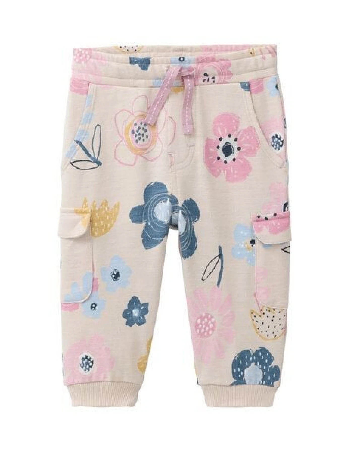 People Wear Organic Cargo Sweat Hose, beige bedruckt, "Blumen", Bio-Baumwolle – Ansicht 2