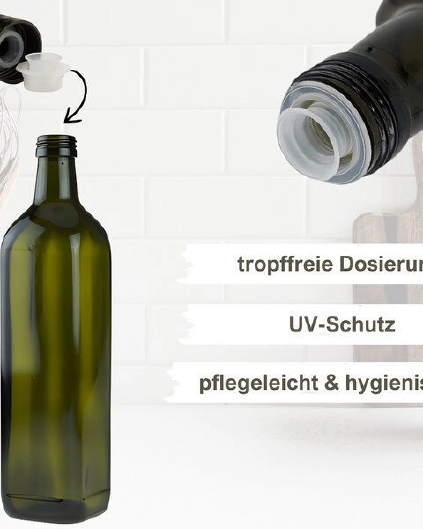 mikken 6er Set Ölflaschen 100 ml - 750 ml mit Ausgießer braune / grüne Glasflasche mit Dosierer Dosierflasche inkl. 6 Etiketten – Ansicht 2