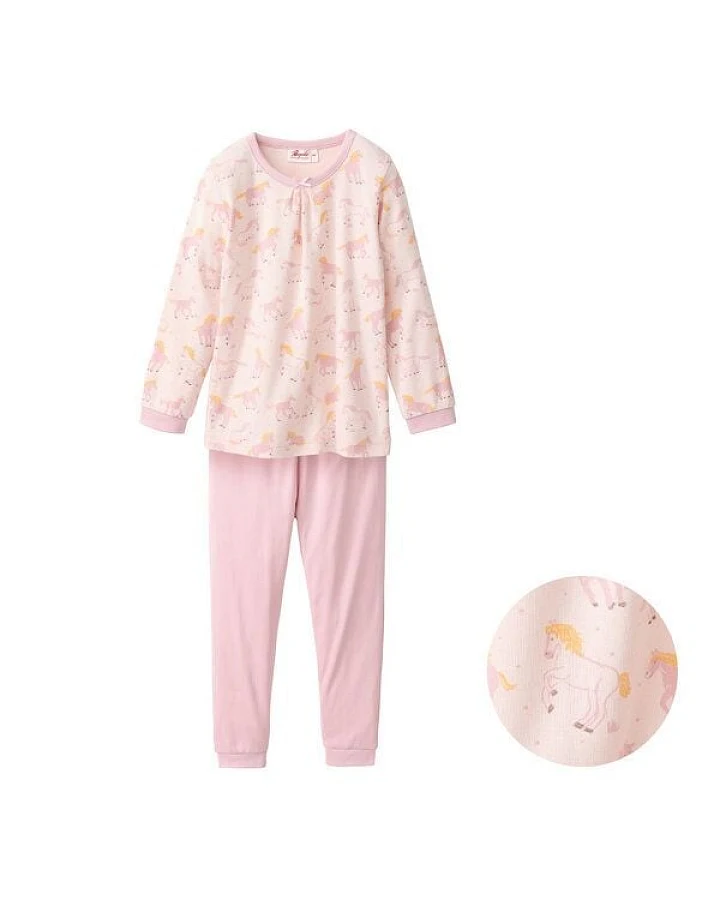 People Wear Organic Pyjama, rosa bedruckt, "Pferde", Bio-Baumwolle