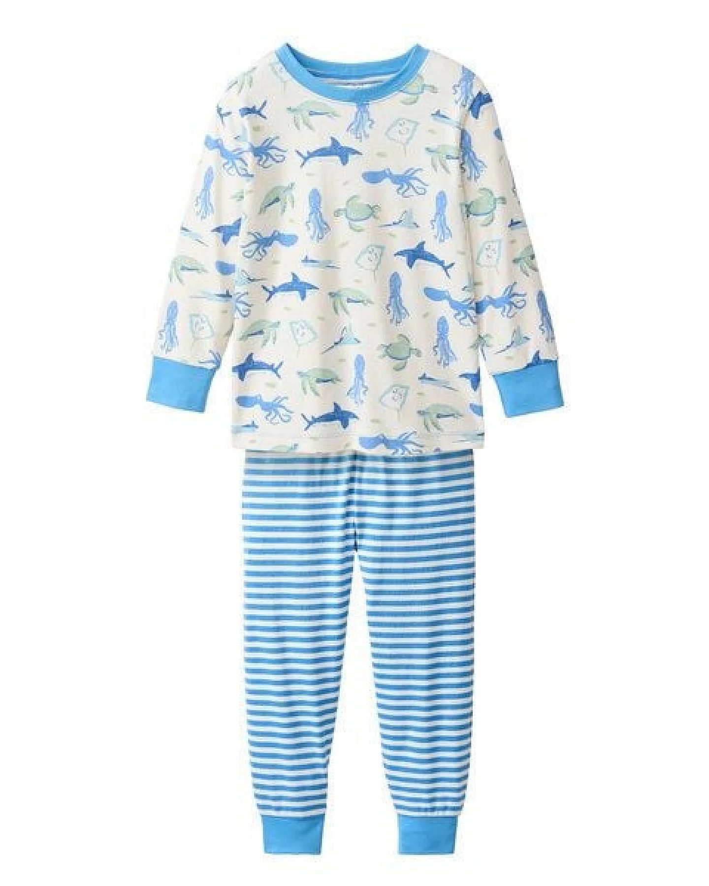 People Wear Organic Pyjama, weiß bedruckt, "Sealife", Bio-Baumwolle – Ansicht 2