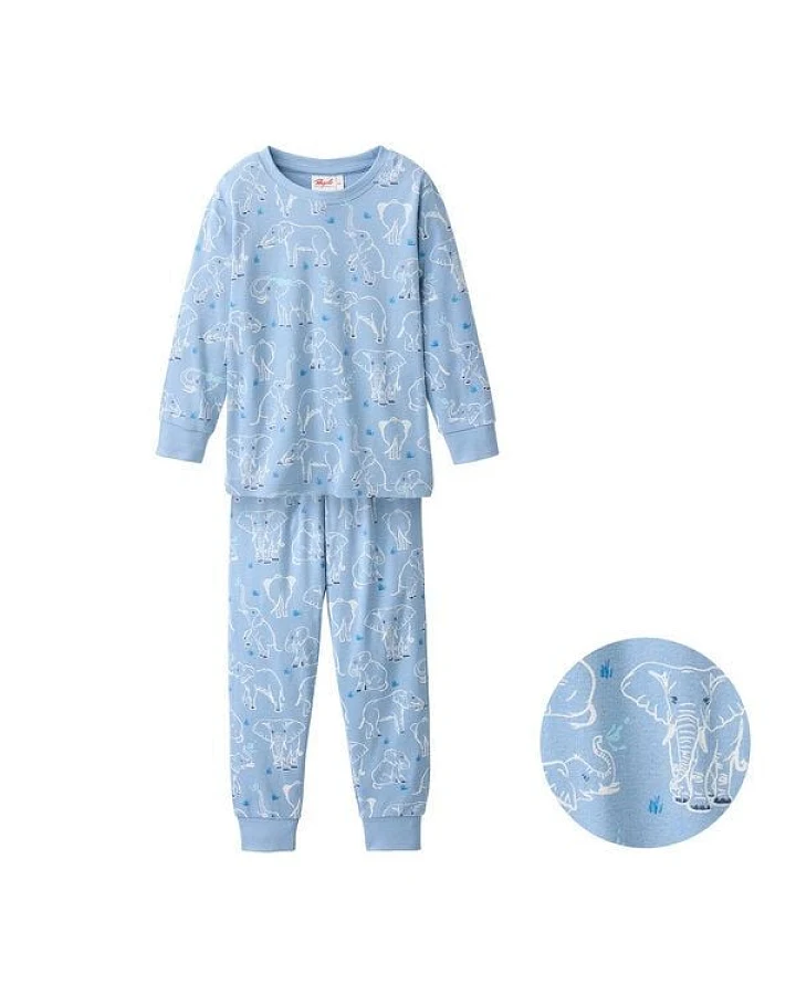 People Wear Organic Pyjama, blau bedruckt, "Elefant", Bio-Baumwolle