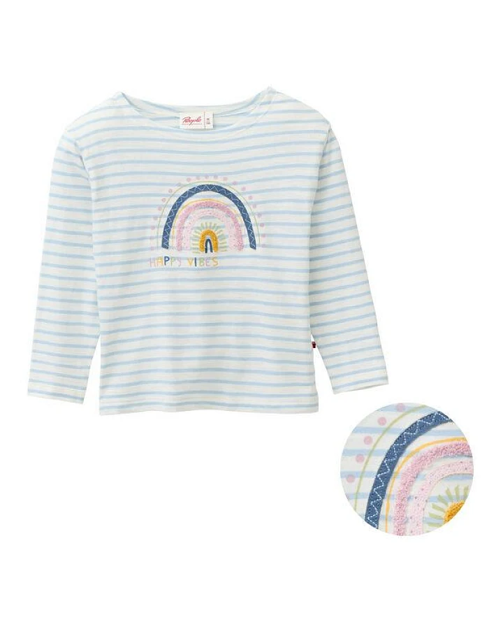 People Wear Organic "Langarmshirt, blau geringelt, ""Regenbogen"", Bio-Baumwolle"