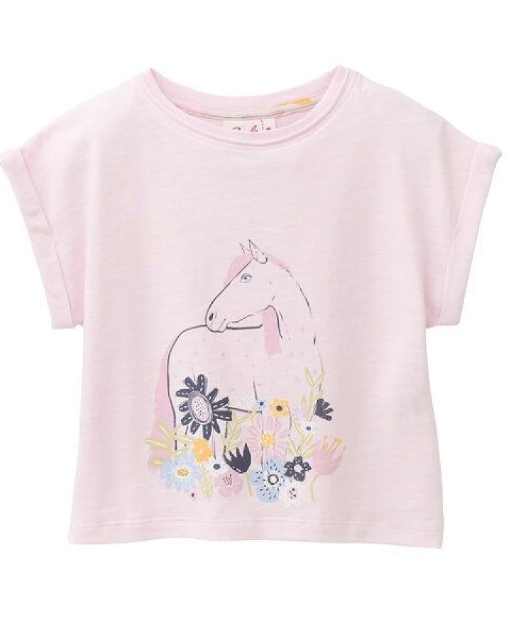 People Wear Organic Kurzarm Shirt, rosa, "Pferd", Bio-Baumwolle