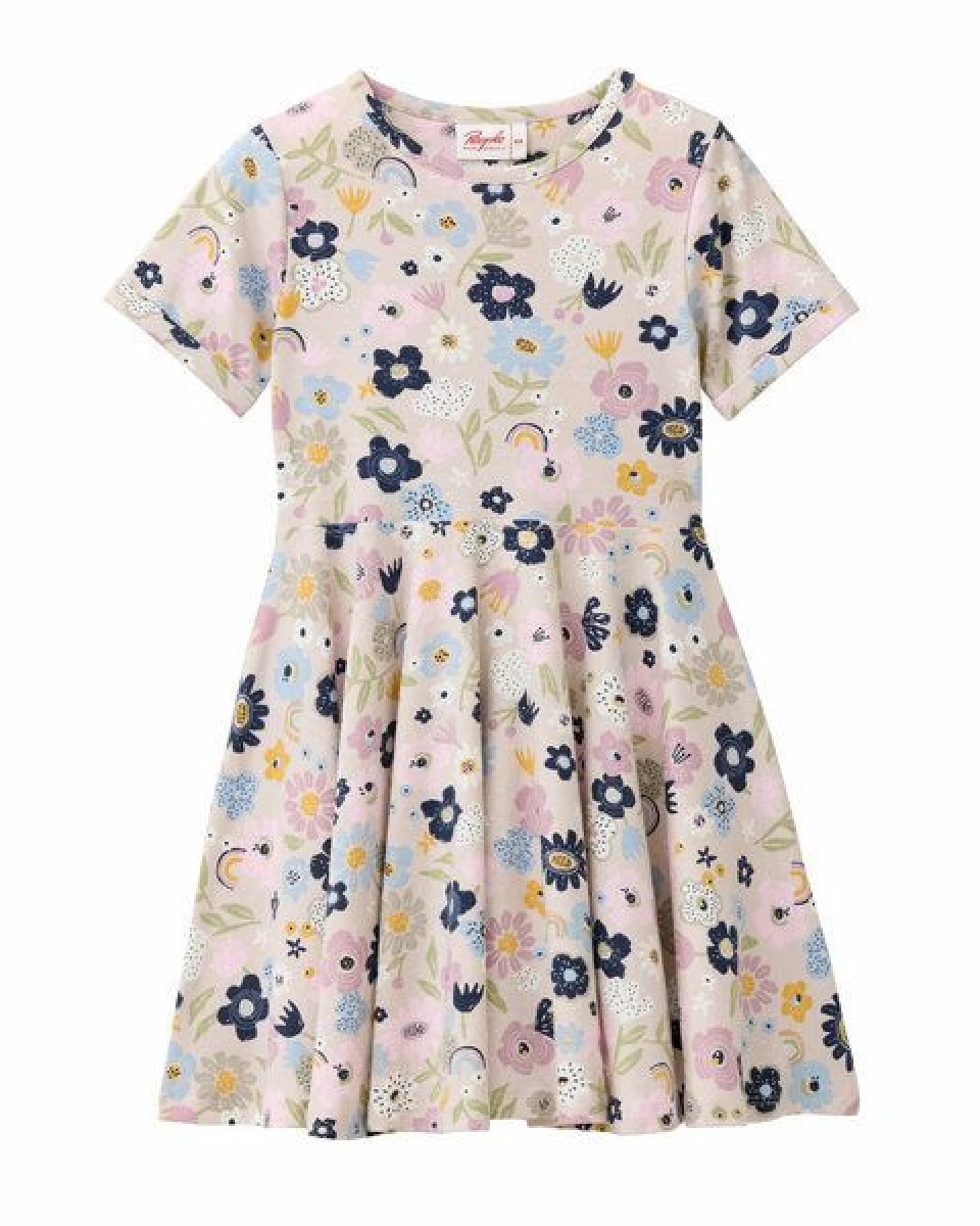 People Wear Organic "Kurzarm Kleid, rosa bedruckt, ""bunte Blüten"", Bio-Baumwolle" – Ansicht 2