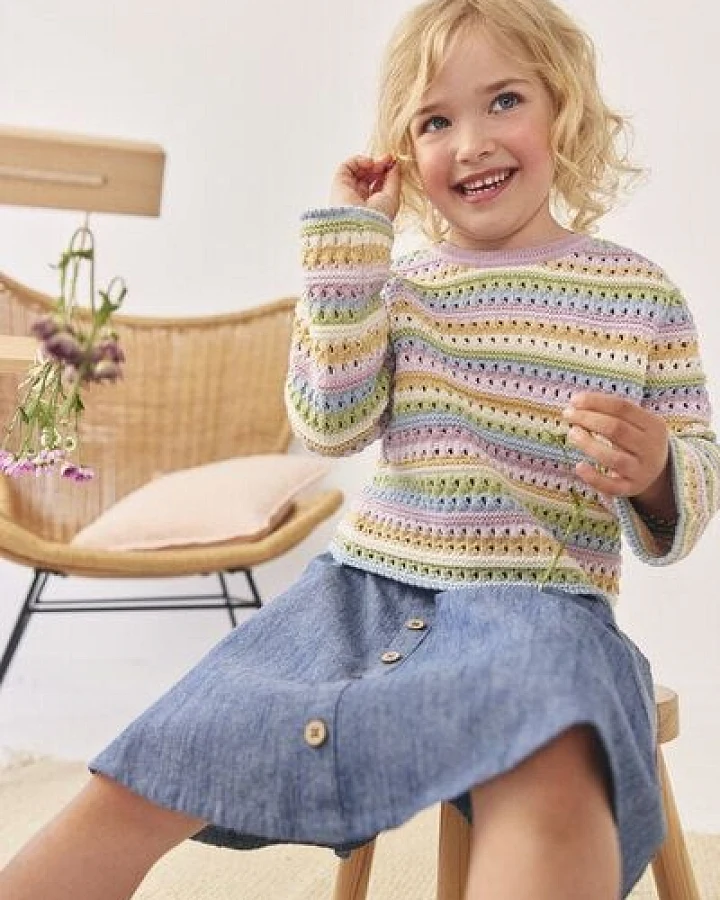 People Wear Organic Strick-Pullover, hell-bunt geringelt, Bio-Baumwolle
