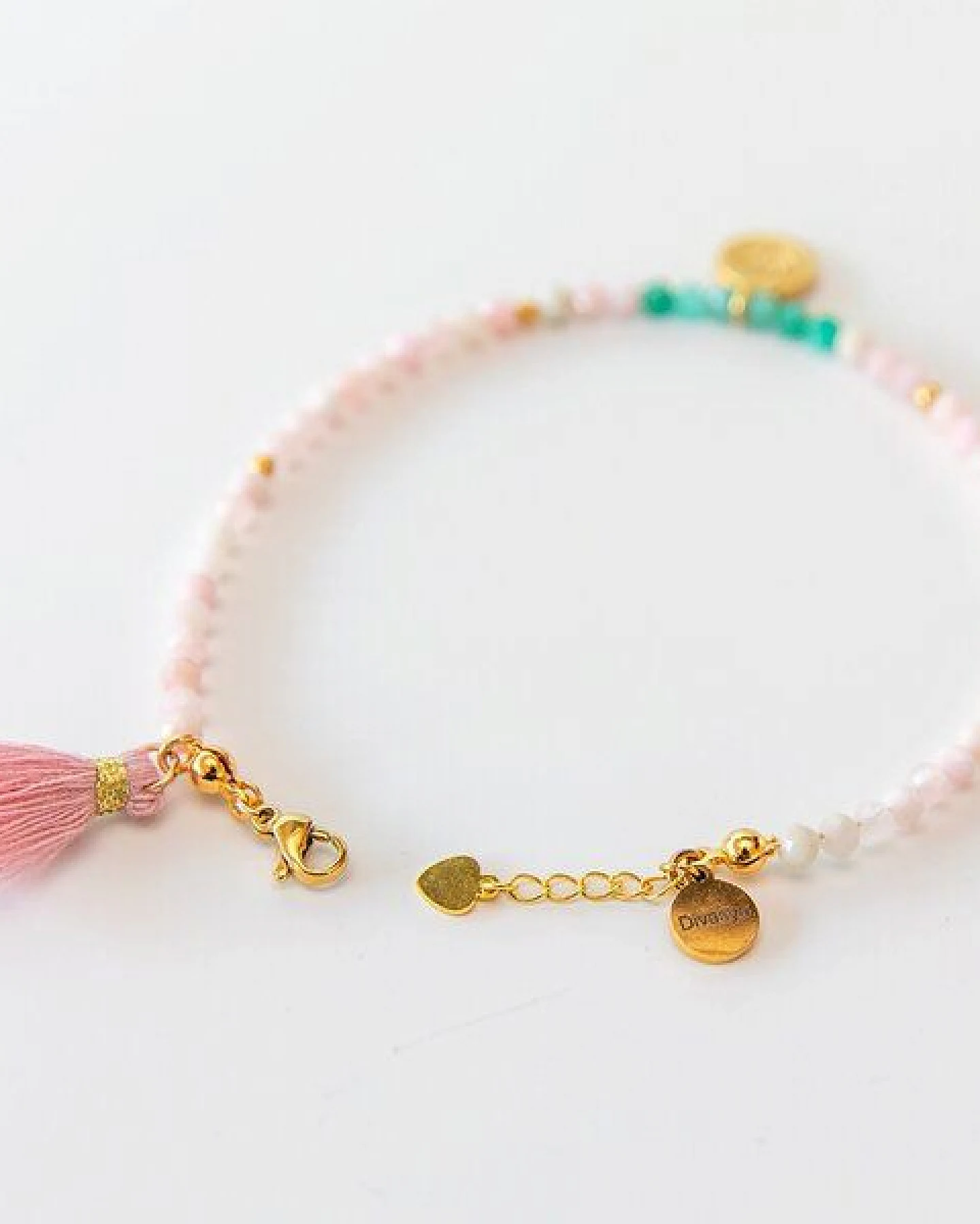 Divasya Armband Inner Soul - pinker Opal & vergoldeter Lotus Anhänger – Ansicht 4