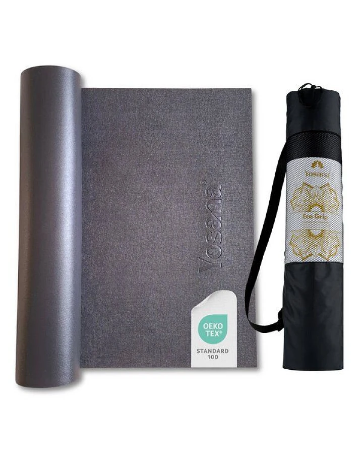 Yosana Yogamatte inkl. Tragetasche, Made in Germany, rutschfeste OEKO-TEX100 geprüfte Yoga Matte (Grau)