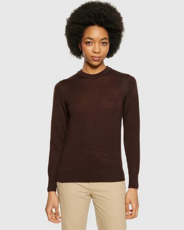 KnowledgeCotton Apparel Merino Rundhals-Pullover demitasse (braun)