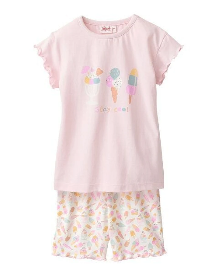 People Wear Organic Pyjama kurz, rosa bedruckt, "Eis", Bio-Baumwolle
