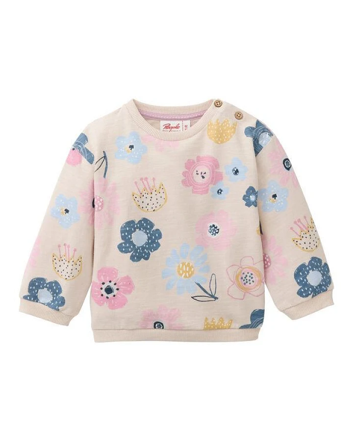 People Wear Organic Sweat Pullover, beige bedruckt, "Blumen", Bio-Baumwolle