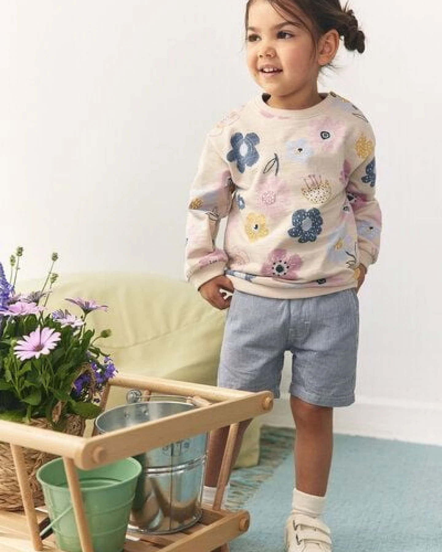 People Wear Organic Sweat Pullover, beige bedruckt, "Blumen", Bio-Baumwolle – Ansicht 3